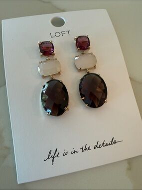 LOFT Purple, White and Dark Brown Faceted Drop Earrings